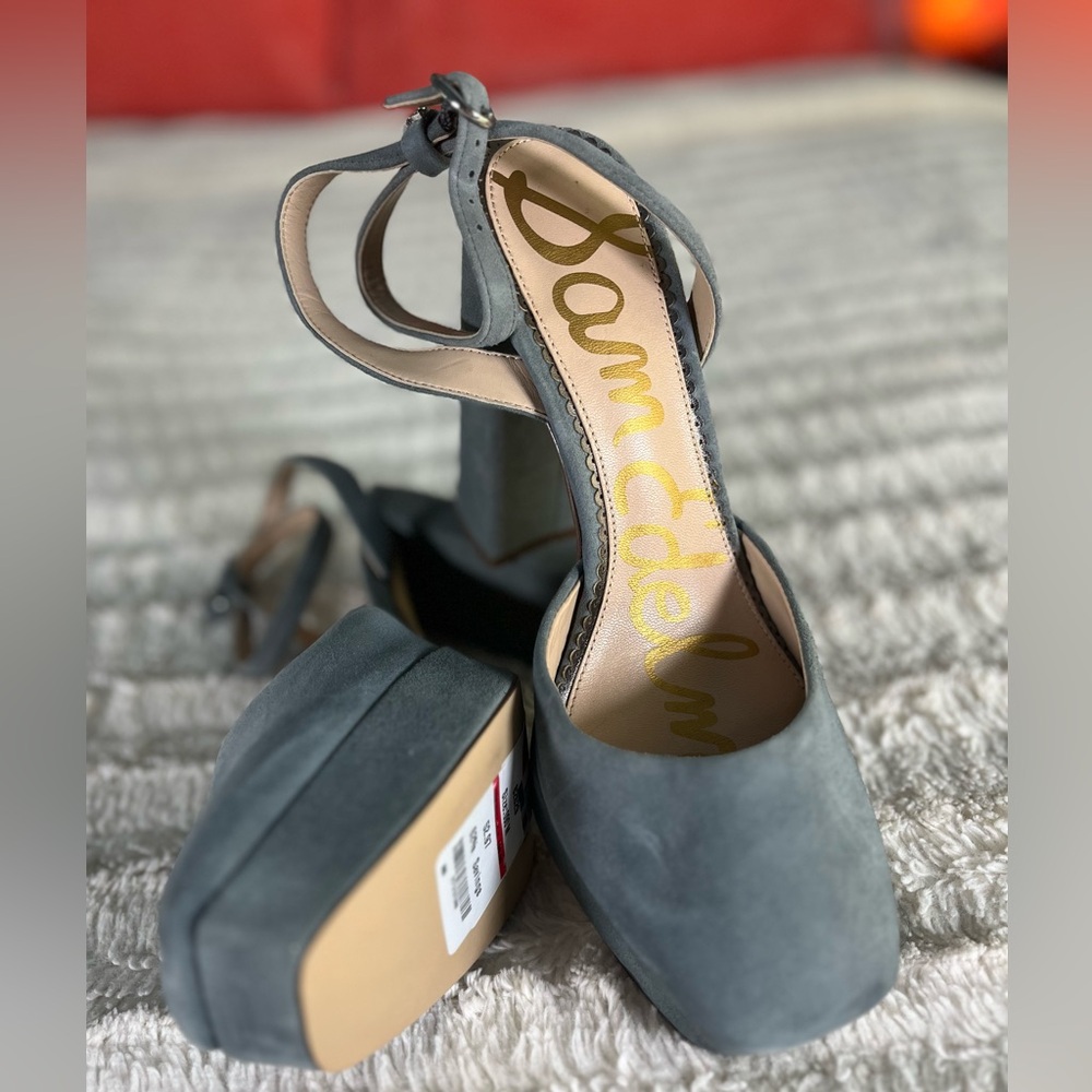 Sam Edelman Womens Olwyn Blue Suede Ankle Strap Dress Heels Size 9 NEW